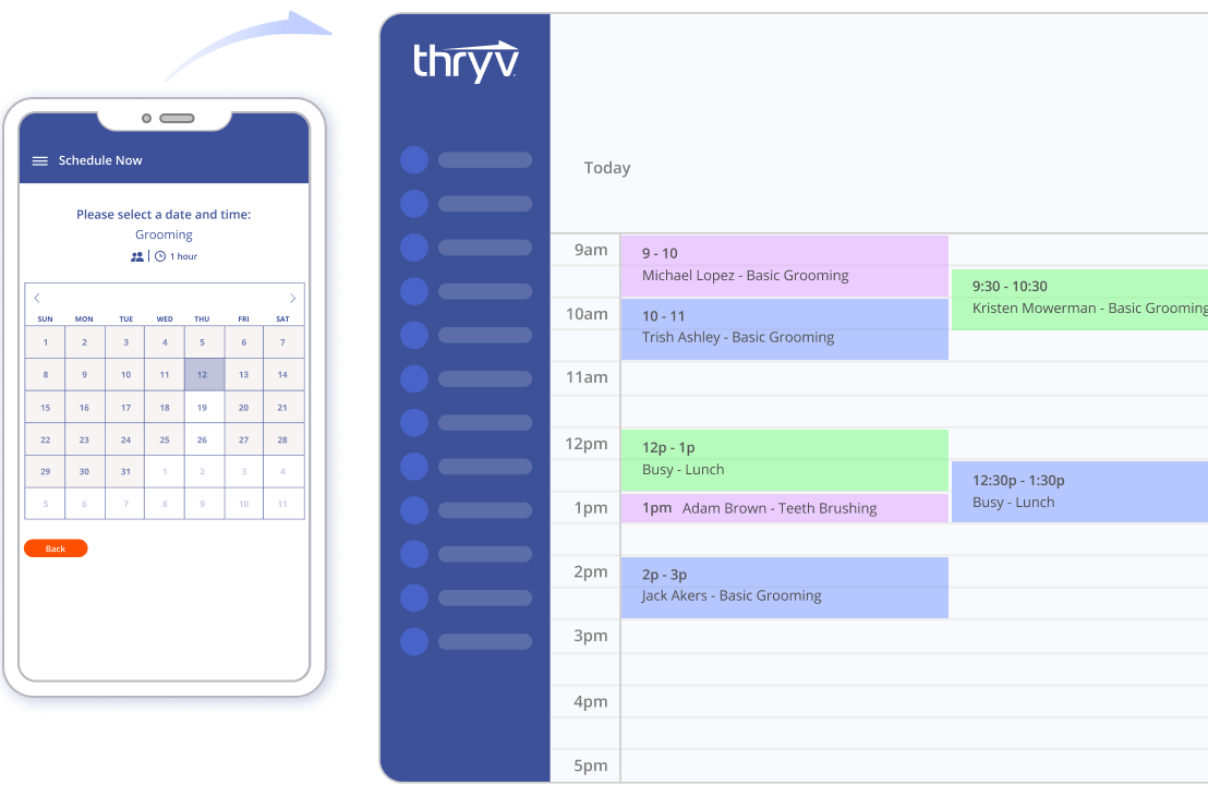 Clients booking animal services online and getting organized in Thryv
