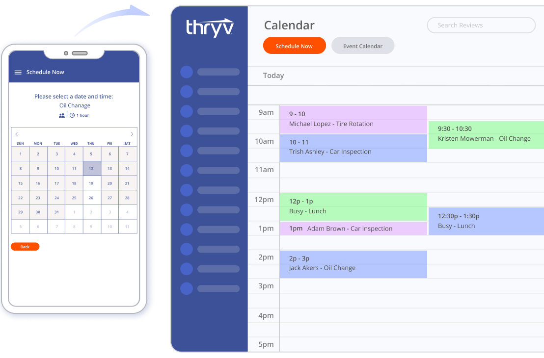 Clients booking auto services online and getting organized in Thryv