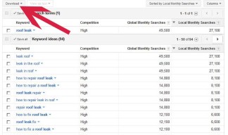 download the list of "roof leak" keyword phrases
